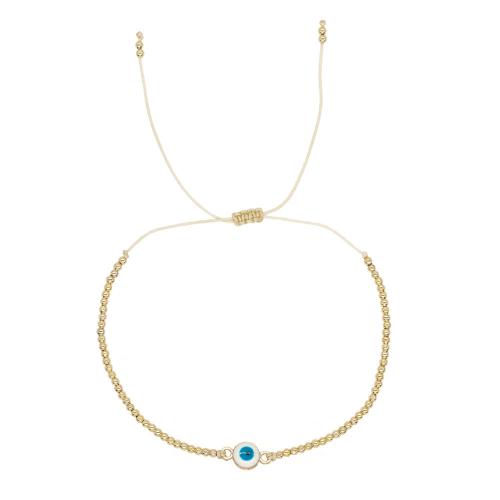 Evil Eye Jewelry Bracelet, Zinc Alloy, with Wax Cord & Brass, handmade, for woman & enamel, golden 