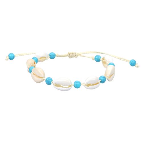 bracelet Woven Ball de connecteur en coquillage naturel , coquille, avec turquoise & corde de cire, fait à la main, pour femme, blanc Environ 18-35 cm, Vendu par PC[