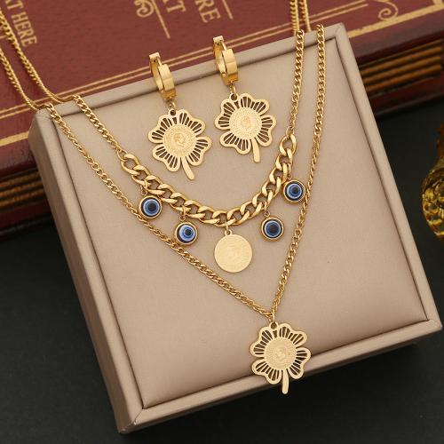 304 Stainless Steel Jewelry Set, Flower, gold color plated & for woman & enamel 