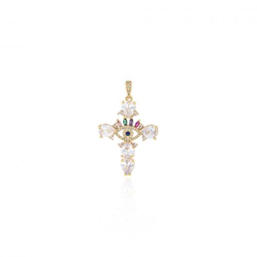 Cubic Zirconia Micro Pave Brass Pendant, Cross, 18K gold plated, fashion jewelry & DIY & micro pave cubic zirconia, mixed colors 