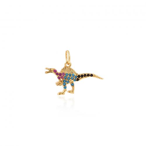 Cubic Zirconia Micro Pave Brass Pendant, Dinosaur, 18K gold plated, fashion jewelry & DIY & micro pave cubic zirconia, mixed colors 