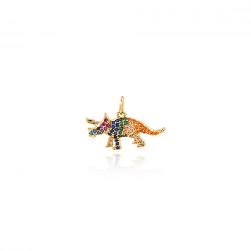 Befestigter Zirkonia Messing Anhänger, Dinosaurier, 18K vergoldet, Modeschmuck & DIY & Micro pave Zirkonia, gemischte Farben, 13.3x21.4x3mm, verkauft von PC