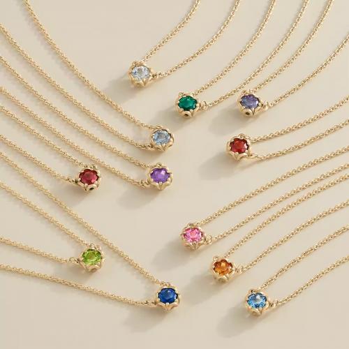 Brass Cubic Zirconia Necklace, with 5cm extender chain, Vacuum Ion Plating, fashion jewelry & micro pave cubic zirconia & for woman, golden Approx 40 cm 