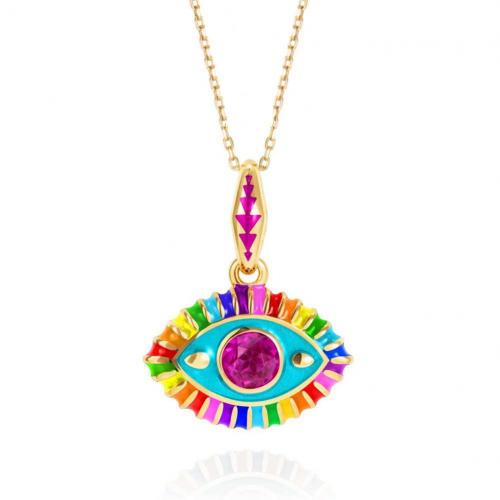 Evil Eye Jewelry Necklace, 304 Stainless Steel, with 5cm extender chain, Vacuum Ion Plating, for woman & enamel & with rhinestone, multi-colored Approx 45 cm 
