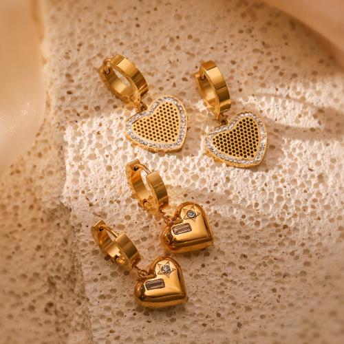 Cubic Zirconia Micro Pave Brass Earring, Heart, gold color plated & micro pave cubic zirconia & for woman 