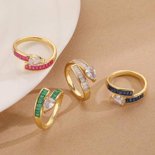 Zircon pavent l'anneau en laiton de doigt, Placage de couleur d'or, pavé de micro zircon & pour femme, plus de couleurs à choisir, Vendu par PC