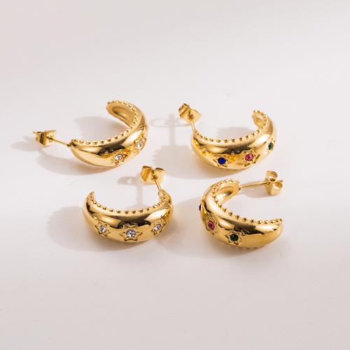Stainless Steel Rhinestone Stud Earring, 304 Stainless Steel, gold color plated, fashion jewelry & for woman & with rhinestone 