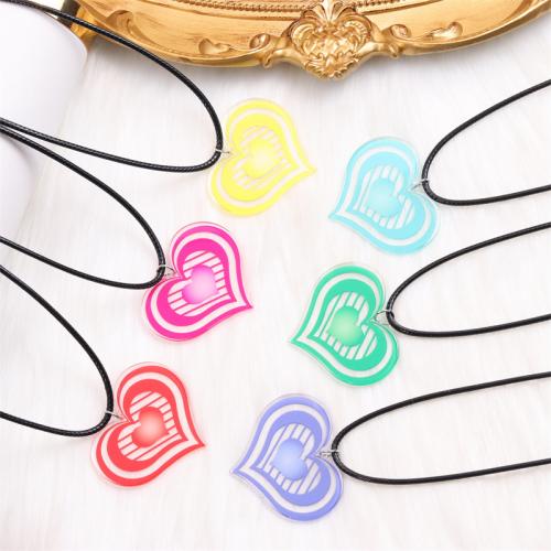 Acrylic Necklace, with leather cord, with 5cm extender chain, Heart, printing, fashion jewelry & for woman Approx 40-45 cm 