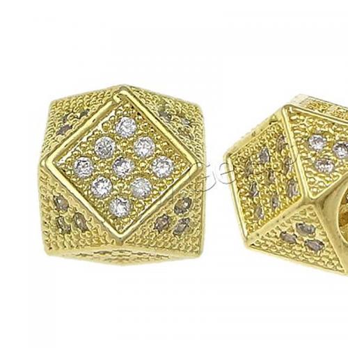 Large Hole Brass Beads, Cube, plated, DIY & micro pave cubic zirconia [