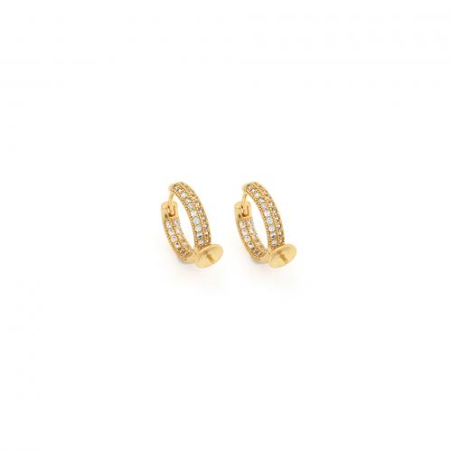 Composant anneau en laiton pour boucle d'oreille, Plaqué or 18K, bijoux de mode & DIY & pavé de micro zircon Vendu par paire