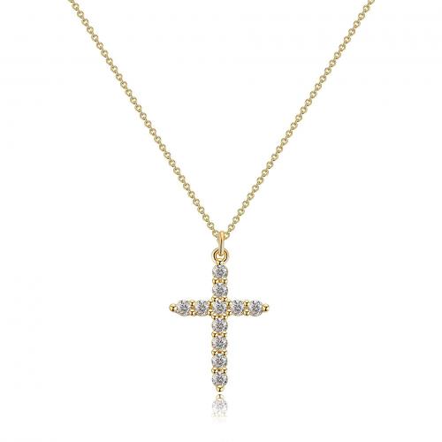 Cubic Zirconia Stainless Steel Necklace, 304 Stainless Steel, with 5cm extender chain, Cross, fashion jewelry & micro pave cubic zirconia & for woman 23mm Approx 45 cm 