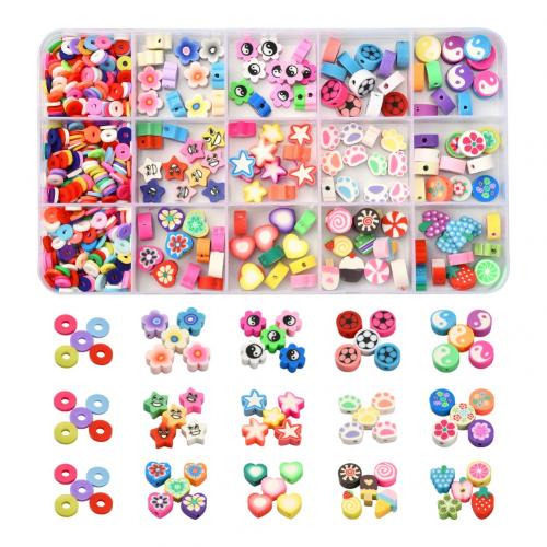Polymer Clay Jewelry Beads, with Plastic Box, Rectangle, DIY & 15 cells, mixed colors 
