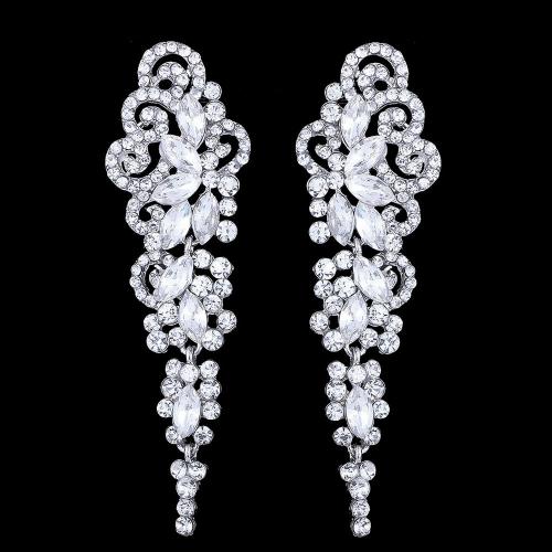 Crystal Drop Earring, Zinc Alloy, with Crystal, plated, for woman & with rhinestone, silver color 