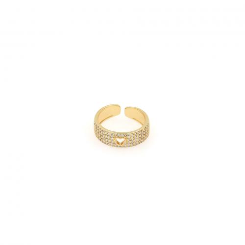 Zircon pavent l'anneau en laiton de doigt, Plaqué or 18K, bijoux de mode & pavé de micro zircon & pour femme & creux, inner ~20mm, Vendu par PC