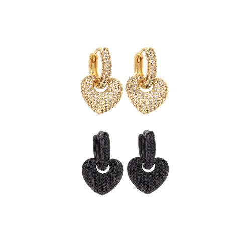 Cubic Zirconia Micro Pave Brass Earring, Heart, plated, fashion jewelry & micro pave cubic zirconia & for woman circular x heart x [