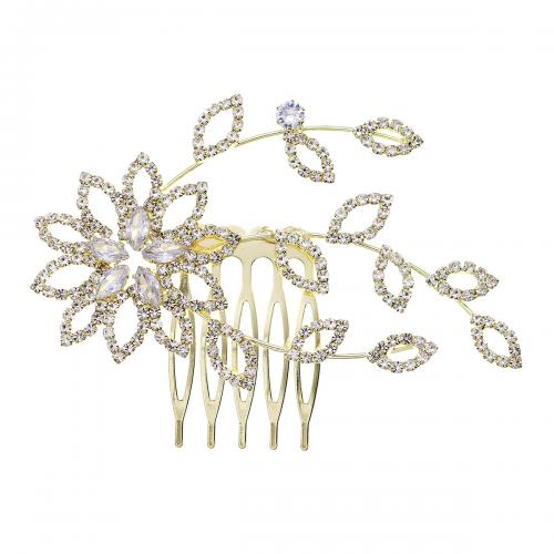 Decorative Hair Combs, Zinc Alloy, plated & micro pave cubic zirconia & for woman & with rhinestone 