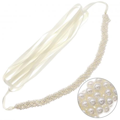 Decorative Chain Belt, Cloth, with Plastic Pearl, silver color plated, for woman, white Approx 15.6 Inch 