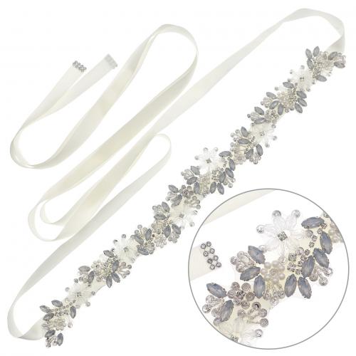 Decorative Chain Belt, Cloth, with Plastic Pearl & Zinc Alloy, Flower, silver color plated, for woman & with rhinestone Approx 39.7 cm 