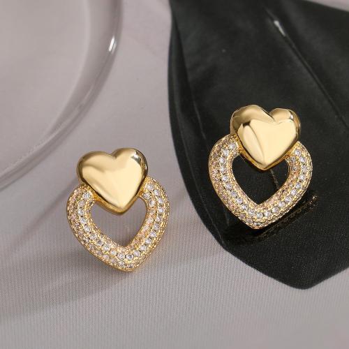 Cubic Zirconia Micro Pave Brass Earring, gold color plated & micro pave cubic zirconia 
