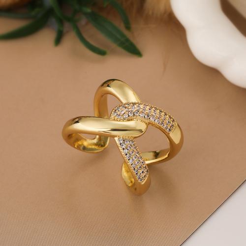 Cubic Zirconia Micro Pave Brass Finger Ring, gold color plated & micro pave cubic zirconia & for woman 