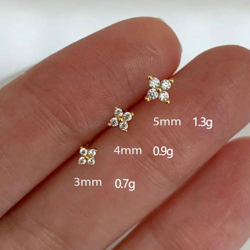 Brass Stud Earring, Flower, gold color plated & micro pave cubic zirconia & for woman 
