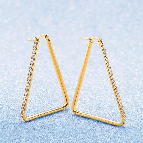 Stainless Steel Leverback Earring, 304 Stainless Steel, Triangle, fashion jewelry & micro pave cubic zirconia & for woman 