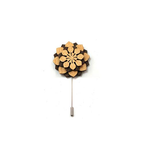 Collar Jewelry Brooch, Maple, with Walnut wood & 304 Stainless Steel, Flower, anoint, Unisex 