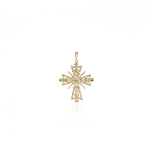 Cubic Zirconia Micro Pave Brass Pendant, Cross, 18K gold plated, fashion jewelry & DIY & micro pave cubic zirconia 
