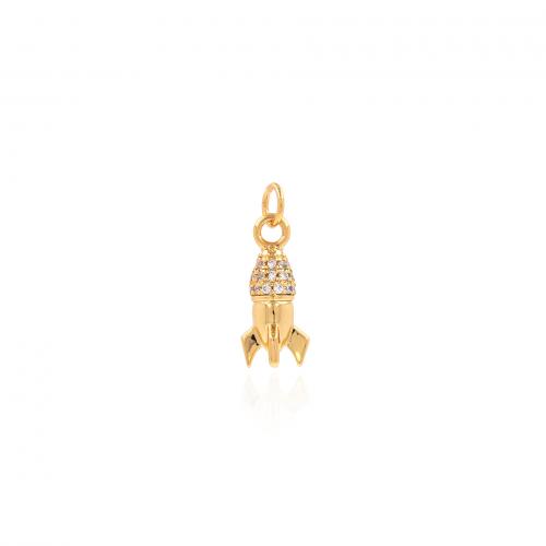 Cubic Zirconia Micro Pave Brass Pendant, Rocket, 18K gold plated, fashion jewelry & DIY & micro pave cubic zirconia 