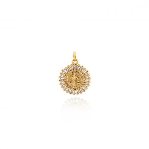 Cubic Zirconia Micro Pave Brass Pendant, Flat Round, 18K gold plated, fashion jewelry & DIY & micro pave cubic zirconia 