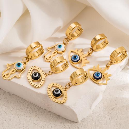 Evil Eye Earrings, 304 Stainless Steel & for woman & enamel, golden 