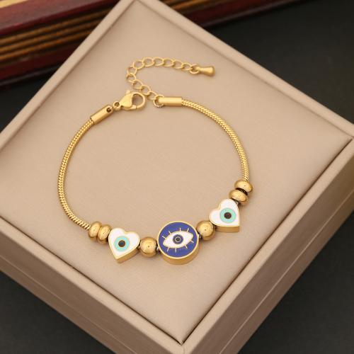 Evil Eye Bracelet Bijoux, Acier inoxydable 304, avec 5cm chaînes de rallonge, styles différents pour le choix & pour femme & émail, doré Environ 18 cm, Vendu par PC