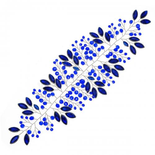Headband, Zinc Alloy, Leaf, silver color plated, for woman & with rhinestone, blue 