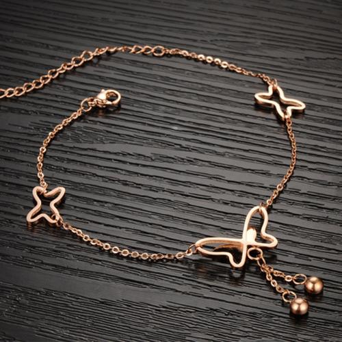 Stainless Steel Anklets Jewelry, 304 Stainless Steel, Butterfly, plated, for woman .5 cm 