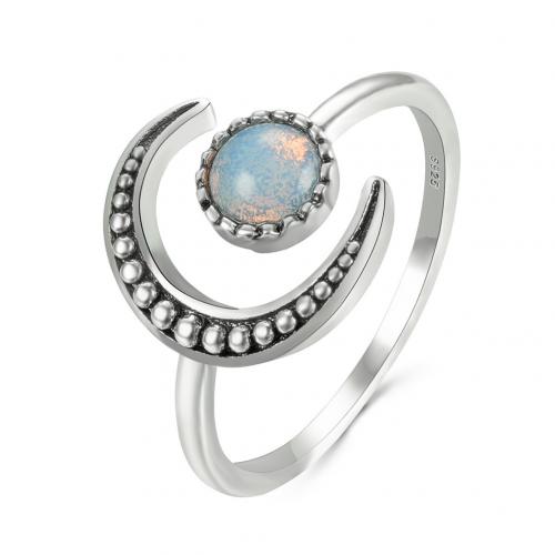 Gemstone Brass Finger Ring, with Moonstone, Moon, plated, for woman 