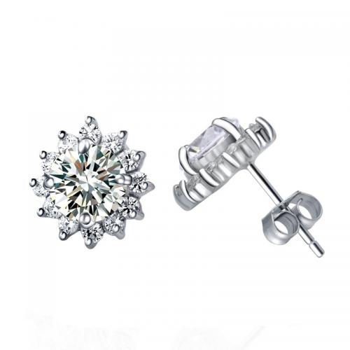 Cubic Zirconia Micro Pave Brass Earring, plated, micro pave cubic zirconia & for woman, silver color, 9mm 