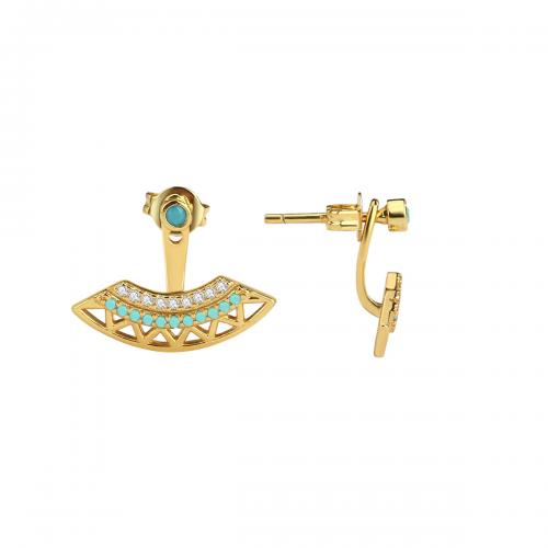 Cubic Zirconia Micro Pave Brass Earring, with turquoise, plated, micro pave cubic zirconia & for woman, golden 