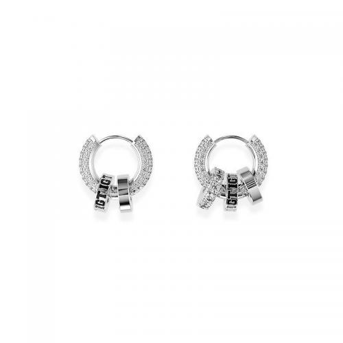 Zinc Alloy Huggie Hoop Drop Earring, Donut, silver color plated, Unisex & with letter pattern & micro pave cubic zirconia, 15mm 