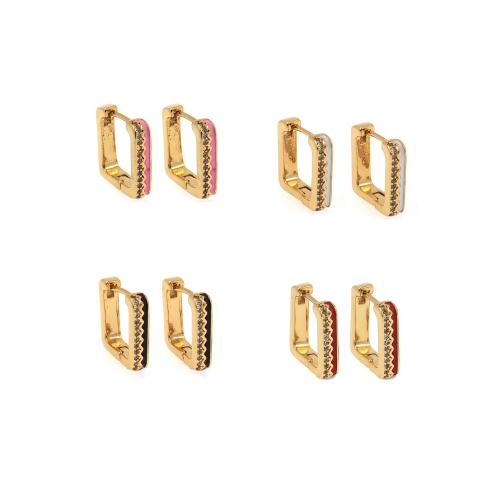 Cubic Zirconia Micro Pave Brass Earring, 18K gold plated, fashion jewelry & micro pave cubic zirconia & for woman & enamel 