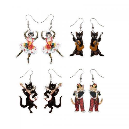 Acrylic Drop Earring, Cat, printing, fashion jewelry & for woman 