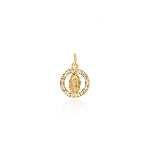 Cubic Zirconia Micro Pave Brass Pendant, Flat Round, 18K gold plated, fashion jewelry & DIY & micro pave cubic zirconia & hollow 
