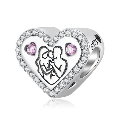 Cubic Zirconia Sterling Silver European Beads, 925 Sterling Silver, Heart, oxidation, DIY & micro pave cubic zirconia Approx 4.5mm 