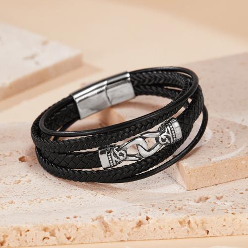 PU Leather Cord Bracelets, with 304 Stainless Steel, handmade, fashion jewelry & multilayer & for man mm Approx 215 mm 