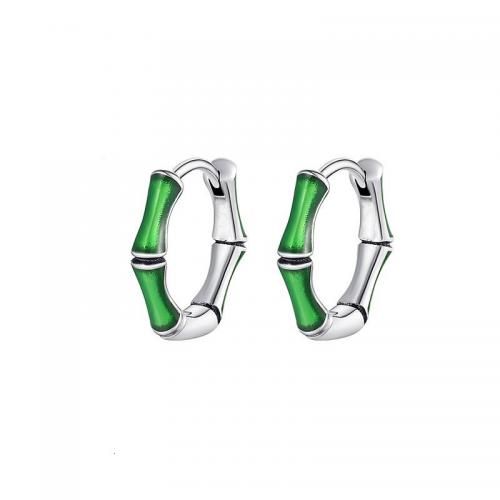 Zinc Alloy Huggie Hoop Earring, Bamboo, silver color plated, for man & epoxy gel, 15mm 