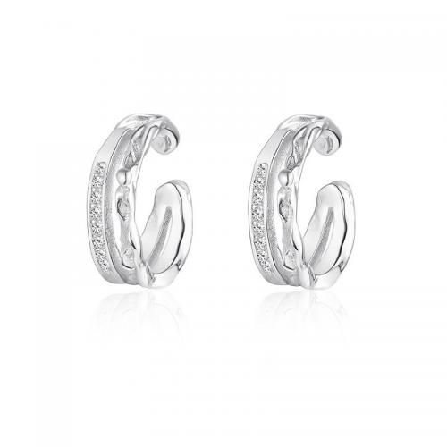 Zinc Alloy Earring Cuff, silver color plated, micro pave cubic zirconia & for man, 10mm 