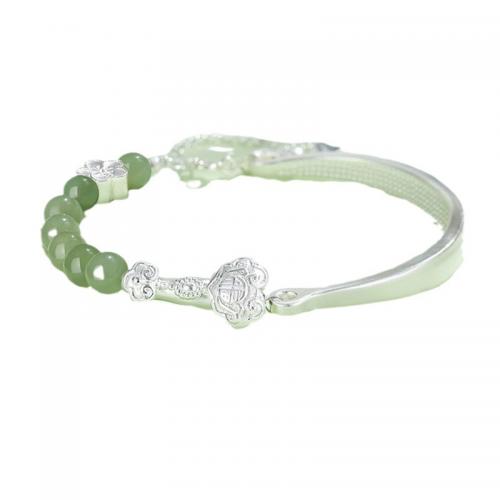 Hetian Jade Bracelet, with 925 Sterling Silver, with 2inch extender chain, Ruyi, folk style & for woman Approx 5.9 Inch 