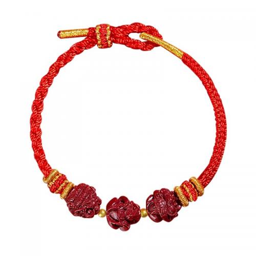 Cotton Cord Bracelet, with Cinnabar, Chinese Zodiac, handmade, folk style & Unisex Approx 6 Inch [