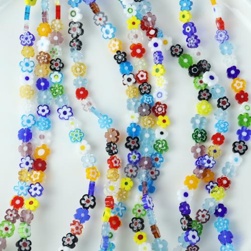 Millefiori Scheibe Lampwork Perlen, Blume, Modeschmuck & DIY & verschiedene Größen vorhanden, gemischte Farben, verkauft von Strang