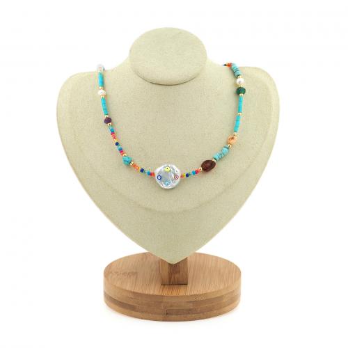 Gemstone Freshwater Pearl Necklace, Brass, with Seedbead & Synthetic Turquoise & Freshwater Pearl, 18K gold plated, fashion jewelry & Unisex & enamel, mixed colors Approx 44 cm 