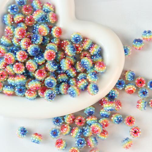 Acryl Schmuck Perlen, mit Strass, rund, Modeschmuck & DIY, gemischte Farben, 11x12mm, ca. 100PCs/Tasche, verkauft von Tasche